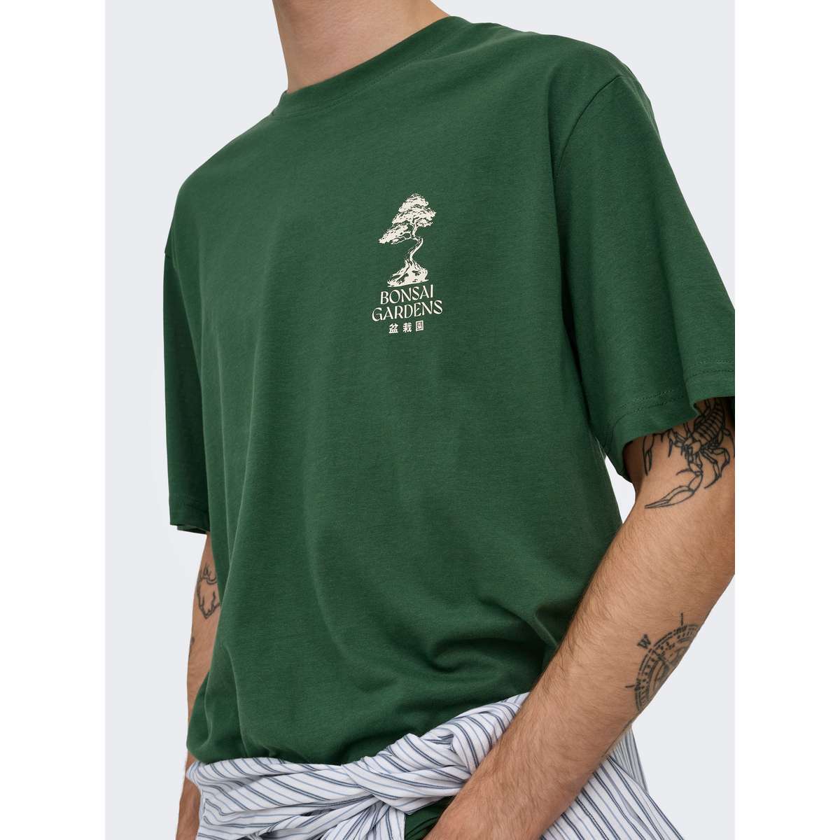 ONLY & SONS MENS RELAXED FIT COTTON AXEL BONSAI TEE GREEN Pineneedle BONSAI 22039583-5088995